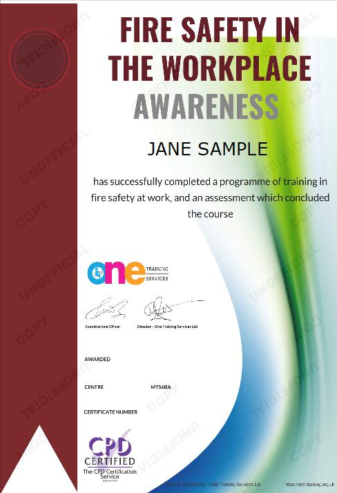 Fire Safety In the Workplace Awareness Course Certificate