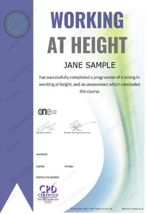 Working At Height Certificate Template
