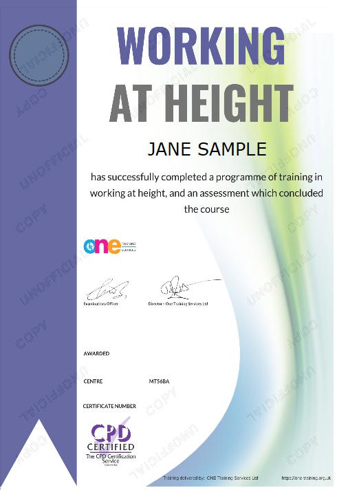 The Final Certificate Of The Working at Height Course 