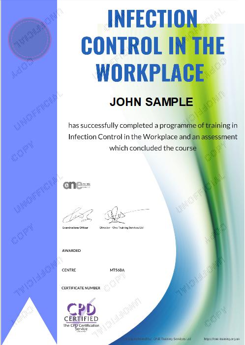Infection Control in the Workplace course certificate