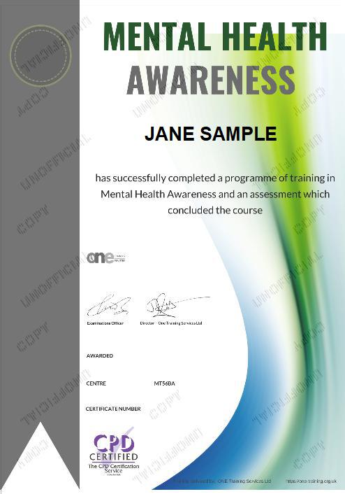 Mental Health Awareness Course certificate